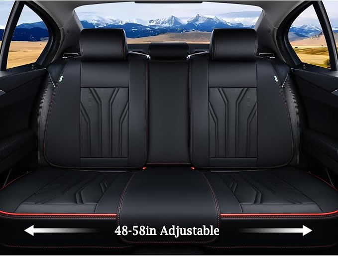Leather Seat Covers, Seat Covers Full Set, Car Seat Protectors 5 Seats, Automotive Seat Covers Fit for Most Cars Trucks SUV-Black&Red Line - Image 5