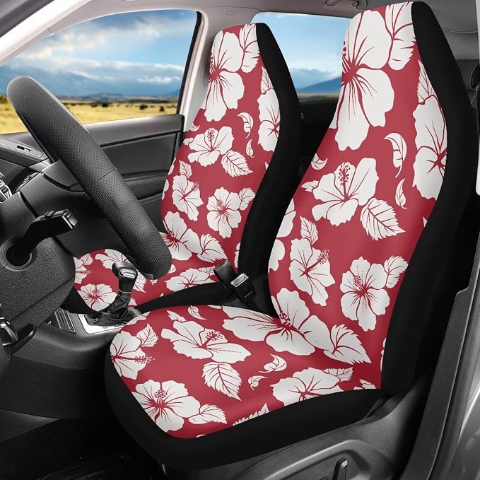 Tropical Hibiscus Flower Car Seat Covers Washable Seat Protector for Women Men White Floral Automotive Vehicle Seat Covers for Cars Interior for Cars, Sedans, Trucks, SUVs - Image 2