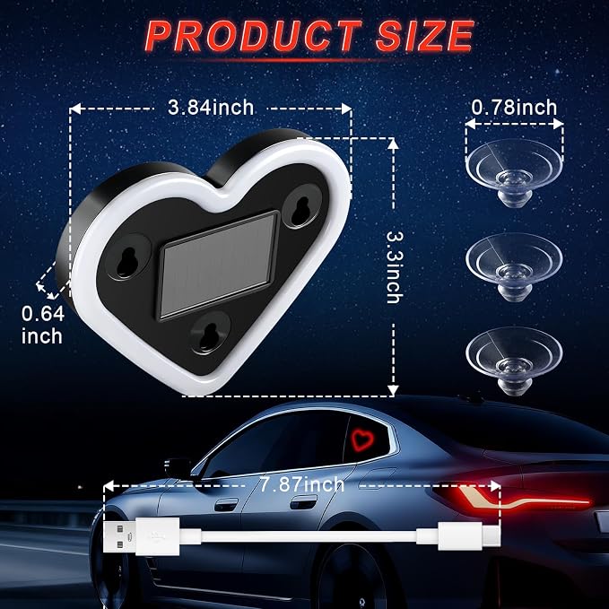 iFunyLED Heart-Shaped Solar Powered Car LED Interior Ambient Light, Wireless Lamp with 5 Lighting Modes, Dual Charging & Dual Sensor Design, Cute Car Accessories Gift for Women, Pack of 1 (Red) - Image 2