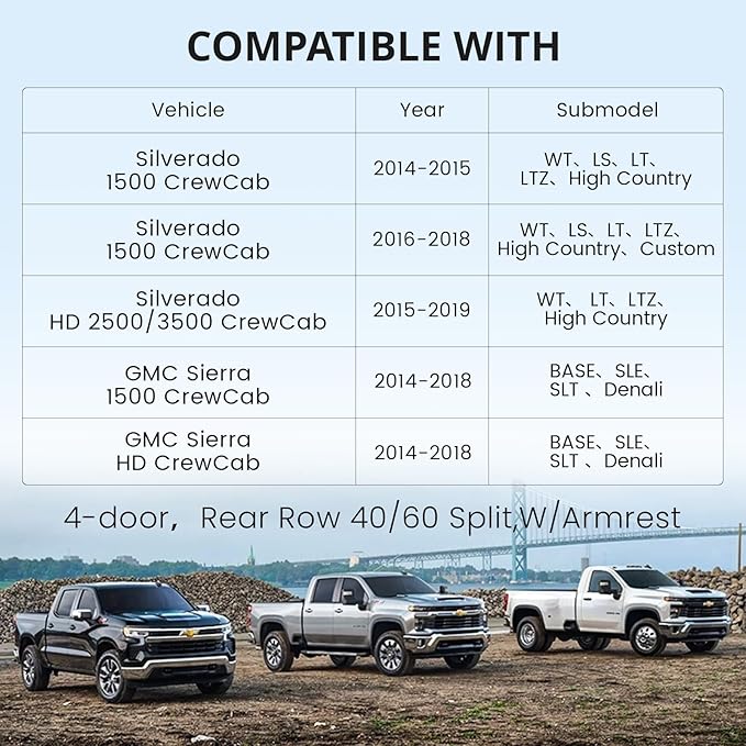 Silverado Seat Covers for 2014-2018 Chevy Silverado/GMC Sierra 1500/HD 2500/3500 CrewCab Pickup,Fully Covered,Waterproof Truck Leather Seat Protector(Full Set,Black & Carbon Fiber) - Image 4