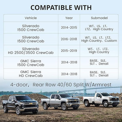 Silverado Seat Covers for 2014-2018 Chevy Silverado/GMC Sierra 1500/HD 2500/3500 CrewCab Pickup,Fully Covered,Waterproof Truck Leather Seat Protector(Full Set,Black & Carbon Fiber) - Image 4