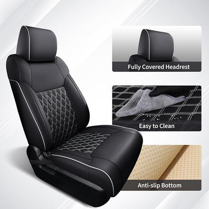 Huidasource Tacoma Front&Back Seat Covers Full Set, Automotive Leather Car Seat Cushion Cover Fit for 2005-2015 Double&Crew Cab 2nd Gen Toyota Tacoma Base SR5 Limited TRD Sport(Full Set/Black&White) - Image 5