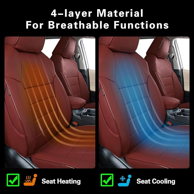 EKR Ranger Seat Covers Custom Fit for Ford Ranger (SuperCrew) XL/XLT 2024 2025,Waterproof Leather Seat Cover for Cars Full Set- Faux Leather (Burgundy) - Image 6