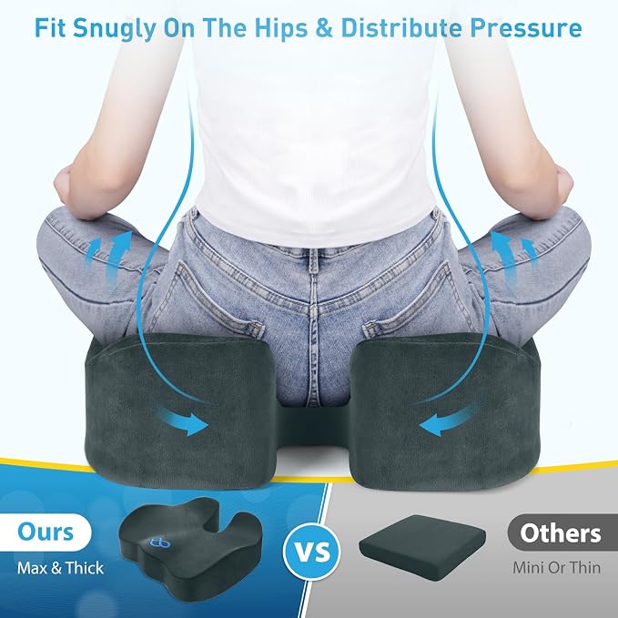 BlissTrends Memory Foam Seat Cushion for Office Chair & Car Seat, DarkGreen | Ergonomic Tailbone & Sciatica Support with Removable Velvet Cover for Pressure Relief and Long Sitting Comfort, 3.3" Thick - Image 3