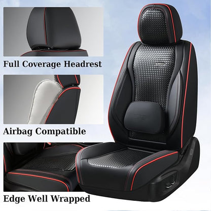 Coverado Seat Covers, Car Seat Covers Front Seats, Waterproof Nappa Leather Auto Seat Cover with Lumbar Head Pillow, Black Redline Seat Covers Carseat Cover Universal Fit for Most Cars - Image 5