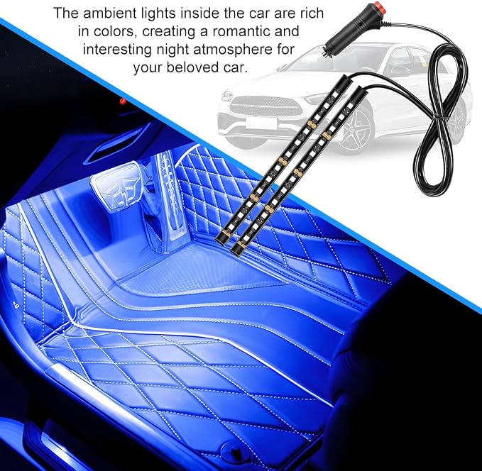 Car LED Strip Light, 12V 24 LED Vehicle Under Dash Neon Ambient Night Decor Lamp with Cigarette Lighter Plug, Automotive Interior Lighting Accessories, Universal for SUV Truck Sedan (Blue) - Image 3