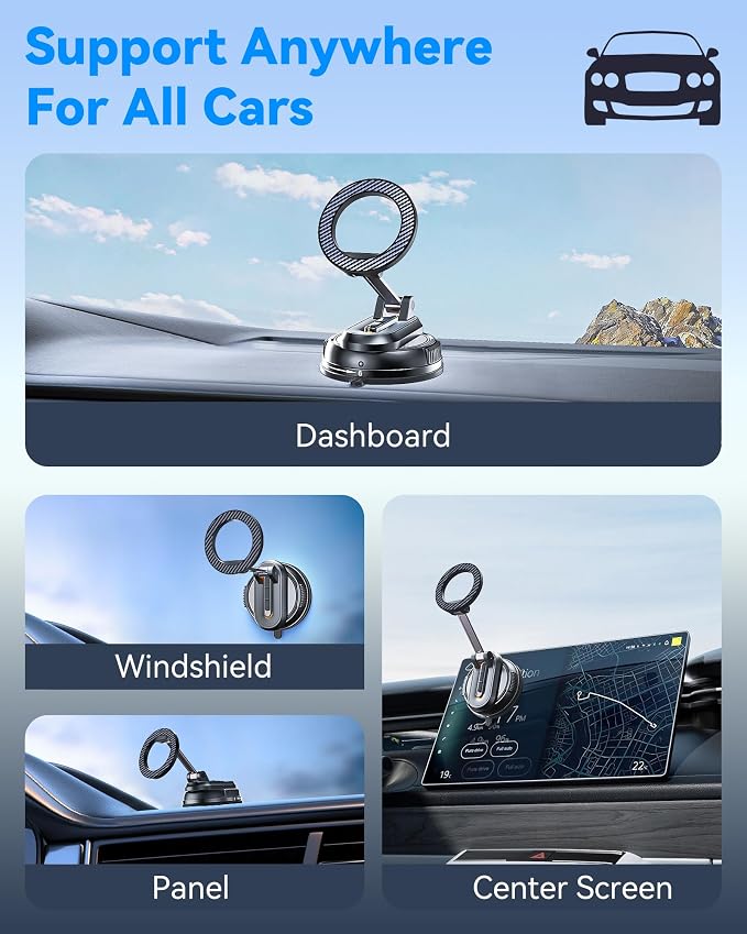 2-IN-1 Detachable MagSafe Car Mount, Vacuum Magnetic Phone Holder for Car | [2800gf Strong Magnet & 89+LBS Suction Base] Phone Holders for Your Car, 360° Adjustable Car Phone Holder for iPhone 17-12 - Image 5