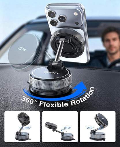 Beeasy 25W Qi2.2 MagSafe Car Mount Charger Built-in Cooling Fan, Upgraded Vacuum Suction Cup 360° Rotation, Magnetic Wireless Car Charger with 63W Adapter for iPhone 17 16 Pro Max Samsung S26 Ultra - Image 4
