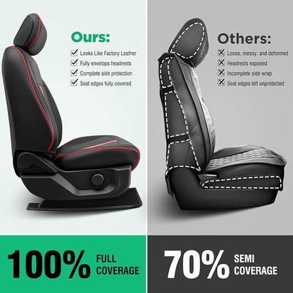 DiffCar® for Ford F150 Seat Covers 2015-2023 2024 2025 2026, Black/Red | Full Set Faux Nappa Leather, SuperCrew & Crew Cab XL XLT Only, Custom Fit Truck Accessories Car Seat Protectors for F-150 - Image 2