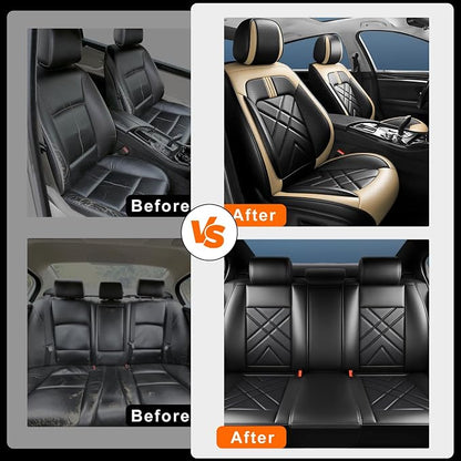 Car Seat Covers Compatible with Kia Sportage 2009-2026, Premium Full Coverage Leather Automotive Seat Protectors, All Seasons Waterproof Breathable, Airbag Compatible, Full Set Seat Black Beige - Image 6