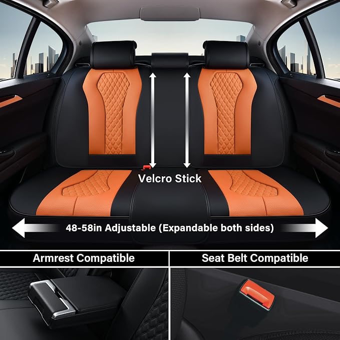 Coverado Automotive Seat Covers, Car Seat Covers Full Set, Orange Car Seat Cover, Driver Seat Covers, Luxury Car Seat Cushion,Leather Seat Cover Seat Protector Fit for Most Cars - Image 4