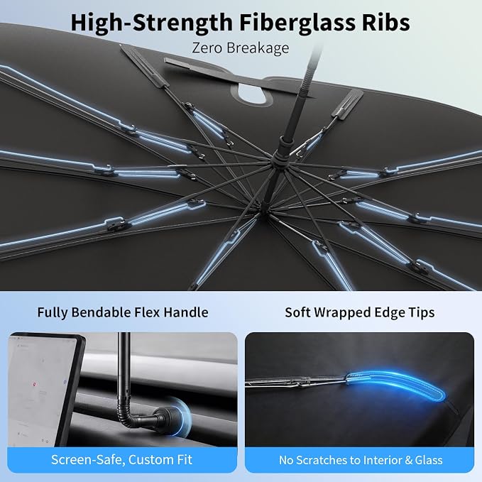 Windshield Sun Shade Umbrella, 99% UV Block, Nano Ice Coating, 58 x 32 in | Blocks 99% of UV Rays - Image 9