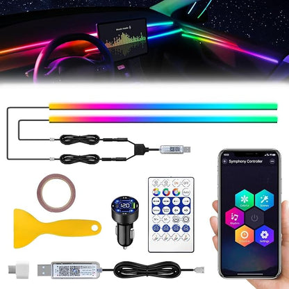 Dreamcolor Acrylic Interior Car LED Strip Light with USB/Type C/4-Port Cigarette Lighter, RGB 2 in 1 with 86.6 inches LEDs Ambient Lighting Kits, Sound Active Function Neon Led Strips for Car by MAODANER