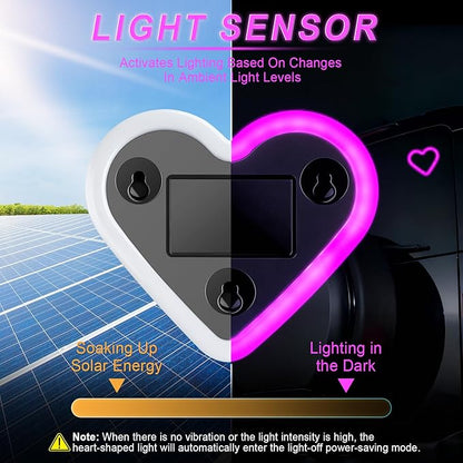 iFunyLED Heart-Shaped Solar Powered Car LED Interior Ambient Light, Wireless Lamp with 5 Lighting Modes, Dual Charging & Dual Sensor Design, Cute Car Accessories Gift for Women, Pack of 1 (Pink) - Image 3