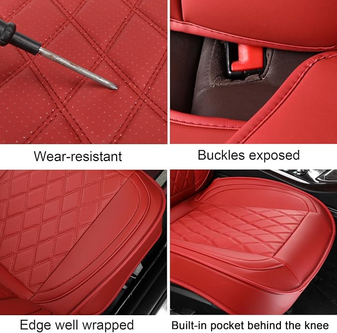Front Seat Covers,Waterproof Car Seat Covers Leather Seat Protector | Seat Covers Wine Red,Universal Seat Covers,Breathable Seat Protector For Most SUV Sedan Truck For Families,Pets,Commuters - Image 6
