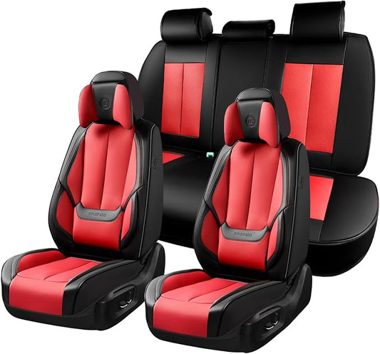 Coverado Car Seat Covers, Seat Covers for Cars, Waterproof Leather Auto Seat Protectors, Leather Car Seat Cushion, Car Interiors Accessories Universal Fit for Most Cars by COVERADOAUTO