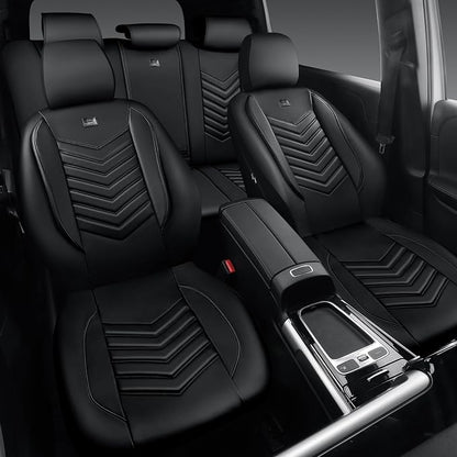 CAR PASS 3D Foam Faux Leather Seat Covers Full Set,Waterproof Leather Seat Cover for Cars,Luxury Universal Fit for SUV Truck Sedan Automotive, Armrest Airbag Compatible Anti-Slip, All Black - Image 5