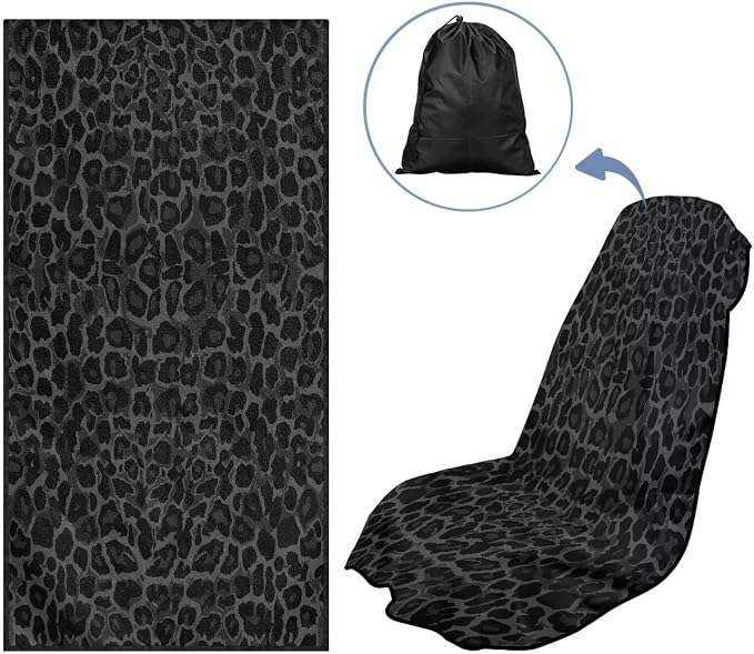 SEANATIVE Black Leopard Sweat Towel Seat Cover, Premium Car Seat Towel Protector for Trucks SUV Jeep, Universal Seat Covers for Post Gym Workout, Running, Swimming, Beach - Image 5