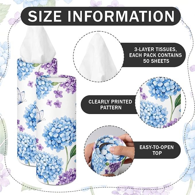 Arttown Car Tissue Holder for Cup Holder Facial Tissues 12 Pack Hydrangea | Flower Bulk 3-Ply,Refillable Marble Print Cylinder Tissue Boxes,Fit Car Home Office School (600 Sheets Total,50 Sheets Each) - Image 3