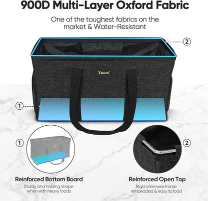 BALEINE Extra Large Utility Tote Bag with Reinforced Wire Frame, Reusable Grocery Bag for Shopping, Picnic (Black, 22''x12''x10'') - Image 3