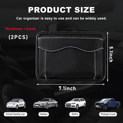 povtii 2 PCS Car Seat Side Pocket Organizer, PU Leather Cell Phone Sunglasses Storage Pocket, Mini Seat Gap Filler Pouch for Auto Seat Door Window Console, Interior Car Accessories (Black) - Image 2