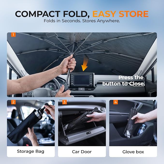 [2026 Upgraded] DooGooCoo Windshield Sun Shade Umbrella for Nissan Rogue 2021-2025 2026 [100% Sunlight Blocked, Cooling Ice Crystal ] Sunshade for Car Windshield for Rogue Sun Shade, Custom Fit. - Image 9