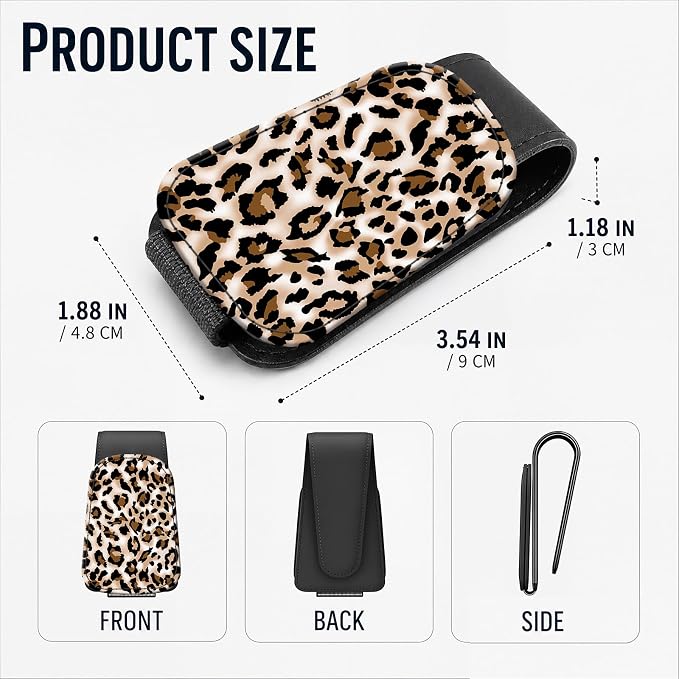Leather Magnetic Sunglass Holder for Car Sun Visor, Cute Eyeglass Ticket Card Hanger Clip, Universal Auto Interior Accessories for SUV Pickup Truck, Classic Leopard - Image 3