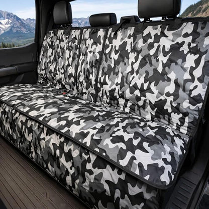 4Knines Dog Rear Seat Cover for Fold Down Seats - Fitted, Camo Regular | Heavy-duty split design fits 60/40 and 50/50 fold-down seats. No Hammock. K9-Shield waterproof layer. Non-slip backing. by 4Knines