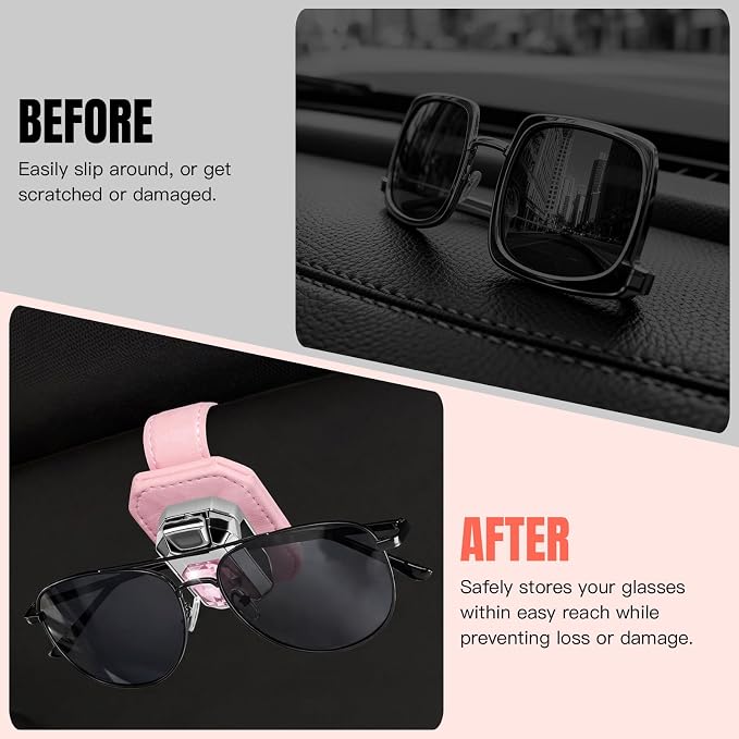 Sunglass Holder for Car Visor, Faux Leather Eyeglass Holder Clip for Car Sun Visor Organizer, Universal One Handed Operation Sun Glass Hanger, Car Interior Accessories for Women Man - Image 2