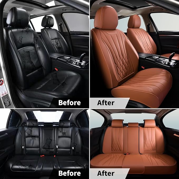 FLORICH Premium Leather Car Seat Covers, Automotive Seat Covers Universal Fit Most Vehicles, Quick Setup Car Seat Protector Car Accessories (Brown, 2 Front Set) - Image 6