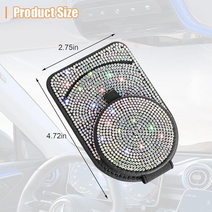 Bling Sunglasses Holder for Car Visor, Genuine Leather Crystal Rhinestone Vehicle Eyeglasses Clip Mount Hanger, Auto Ticket Card Origanizer for Women Girls, Universal Fit (Multicolor) - Image 2