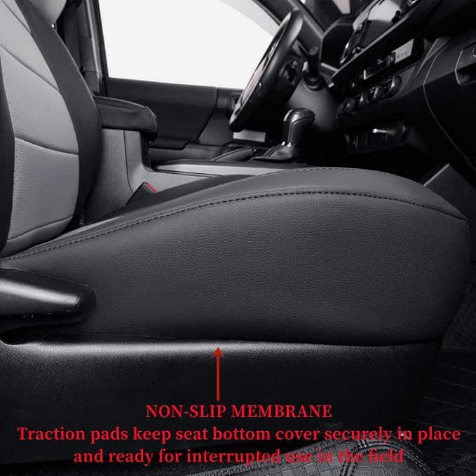 Custom Front Seat Covers Compatible with Select Toyota Tacoma Double Cab 2016 2017 2018 2019 2020 2021 2022 2023 Models - Leatherette (Black/Gray,Full Set) - Image 2