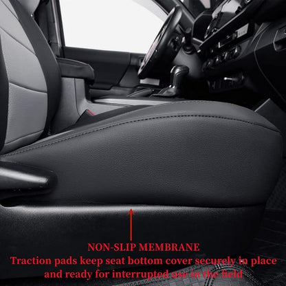 Custom Front Seat Covers Compatible with Select Toyota Tacoma Double Cab 2016 2017 2018 2019 2020 2021 2022 2023 Models - Leatherette (Black/Gray,Full Set) - Image 2