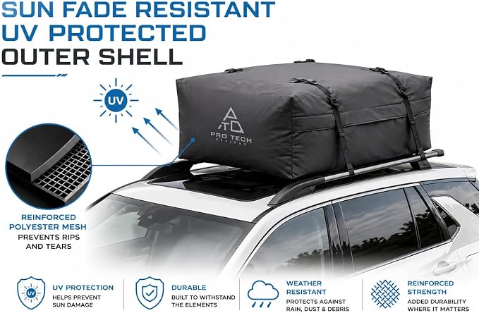 Journeyer 18 Waterproof Rooftop Cargo Carrier Bag, 18 Cubic Feet Vehicle Roof Storage with Straps & Door Hooks, Heavy Duty Car Top Carrier for SUVs, Vans, RVs & Trucks, 48" x 36" x 18" - Image 4