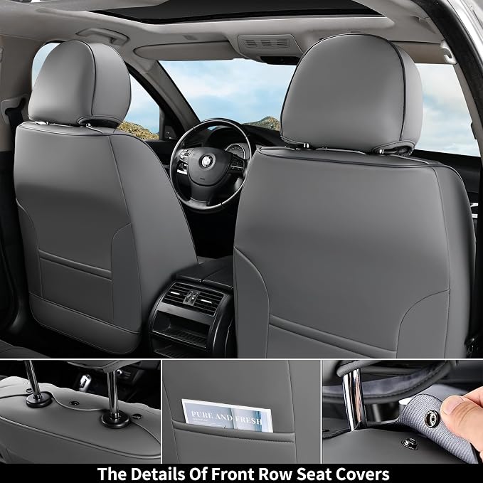 Coverado Car Seat Covers Full Set, Seat Covers for Cars,Gray Car Seat Cover, Waterproof Car Seat Protector, 5 Pieces Nappa Car Seat Cushion, Car Seat Covers Front Seats and Back Fit for Most Cars - Image 2