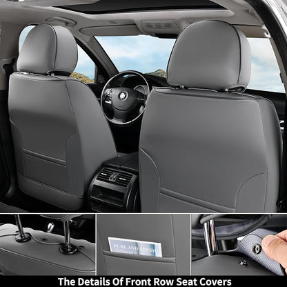 Coverado Front Seat Covers, Car Seat Cover, Gray Seat Covers for Cars, 2PCS Car Seat Protector, Waterproof Faux Leather Car Seat Cushion, Luxury Seat Cushions, Auto Seat Covers Fit for Most Vehicles - Image 2
