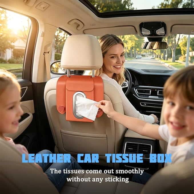 Car Tissue Holder, Multifunctional Vehicle Seat Back Hanging Tissue Box with Storage Hook, Automotive Interior Backseat Napkin Organizer, Universal for SUV Automobile Truck (Orange) - Image 3