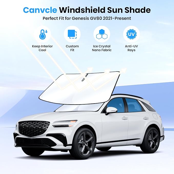 Canvcle Windshield Sun Shade for 2021-2025 2026 Genesis GV80 Accessories Upgraded Double-Layer Front Window Sunshade Cover Sun Visor Protector Foldable Block UV Rays Keep Vehicle Cool - Image 2