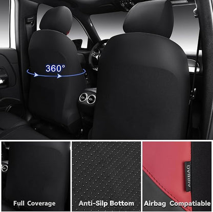 CAR PASS Memory Foam Leather Seat Covers Full Set, Breathable Perforated Nappa Leather Seat Covers Universal Fit for Most Sedans,SUV,Trucks Thick 3D Foam Comfort, Airbag Compatible Black Burgundy Red - Image 4
