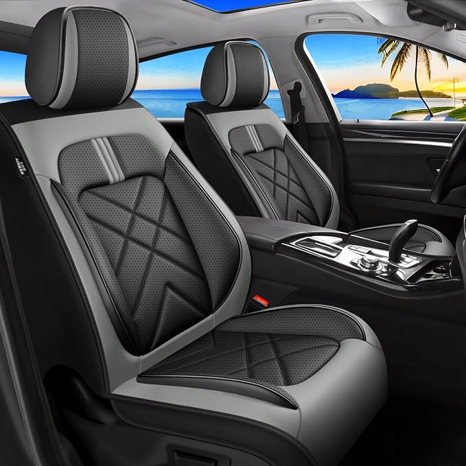 Forte Car Seat Covers Fit for Kia Forte 2010-2024, Premium Full Coverage Leather Automotive Seat Protectors, All Seasons Waterproof Breathable, Airbag Compatible, Full Set Seats, Black Gray by Unknown
