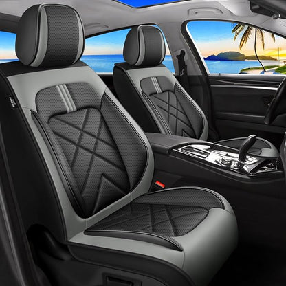 K4 Car Seat Covers Custom Fit for KIA K4 2025 2026, Premium Full Coverage Leather Automotive Seat Protectors, All Seasons Waterproof Breathable, Airbag Compatible, Full Set Seats, Black Gray by Unknown