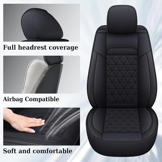 Coverado Car Seat Covers Full Set, Leather RAM 1500 Seat Covers Protectors Compatible with 2002-2026 Dodge RAM 1500 2500 3500 Crew Double Mega Quad Cab with Flat Bench, Black - Image 5