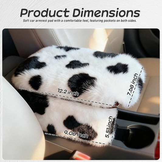 Fluffy Car Armrest Cover with Side Pockets – Plush Fuzzy Fur Center Console Armrest Cushion Pad, Universal Winter Car Interior Protector, Soft Arm Rest Cover with Storage for Women & Men (COWS) - Image 2