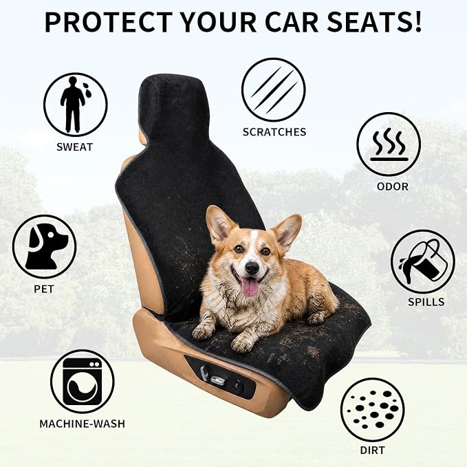 Car Seat Cover Towels Front Seats, Waterproof Sweat Car Seat Towel Protector After Gym Post Workout Athletic, SUV Truck Seat Towel Cover for Running Swimming Beach and Hiking (Black 1Pcs) - Image 9