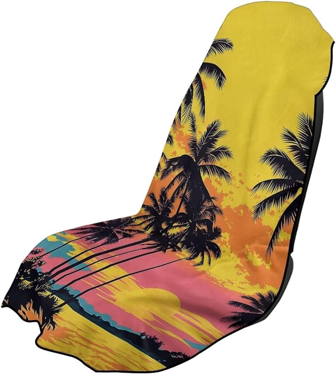 SEANATIVE Car Cushion Towels Auto Seat Protectors - Absorber Towel for Car Wash Car Seat Covers, Post-Workout & Dog Owners (33.1" x 60.67"), Coconut Plam Sunset Print by SEANATIVE