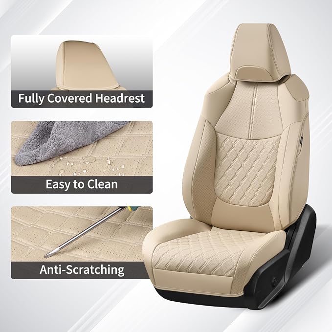 Huidasource Custom Fit RAV4 (Gas Only) Car Seat Covers Full Set, Waterproof Faux Leather for 2019-2024 Toyota RAV4 LE/XLE & XLE Premium/Limited (Does Not Fit Adventure and TRD Off-Road, Beige) - Image 6