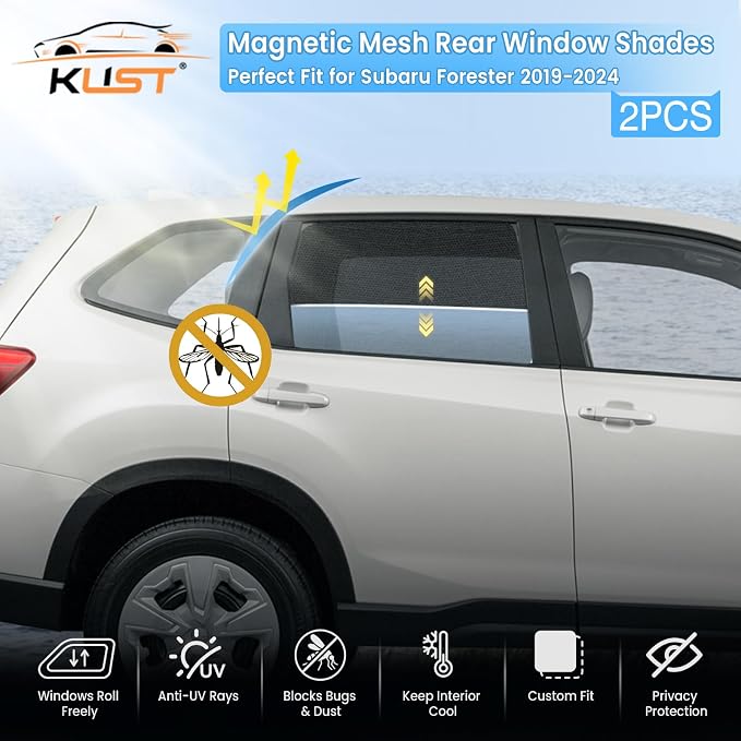 KUST Car Window Shades for 2019-2024 Subaru Forester Accessories, Breathable Mesh Magnetic Window Covers, Rear Back Side Window Sun Shades UV Block Privacy Protection for Baby Camping Napping 2PCS - Image 2