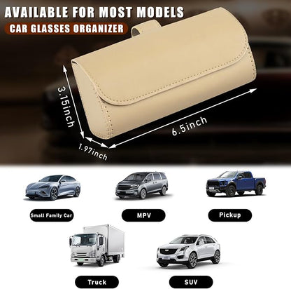 Augeny Sunglasses Holder for Car Sun Visor, Leather Auto Eyeglasses Storage Case with Hidden Magnetic Closure, Protective Glasses Organizer Box, Vehicle Visor Accessories for Woman Man (Beige) - Image 2