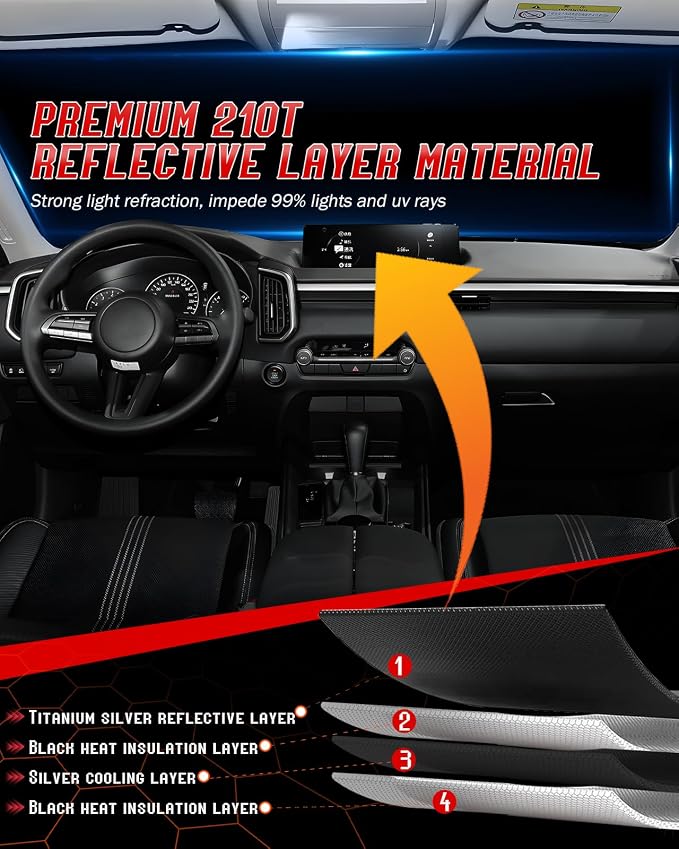 Custom Fit Windshield Sun Shade for Honda Pilot 2016-2025 2026 | Foldable, Easy to Install & Store, Full Coverage, 210T Reflective Fabric, Blocks 99% of UV Rays - Image 2
