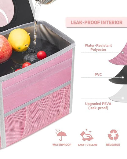 Capolo Car Trash Can with Lid, Leakproof Car Garbage Can Car Trash Bag | Waterproof, Trash Can for Car, 3 Mesh Pockets, Mini Hanging Vehicle Car Trash Bin, for Back/Front Seat (Pink,2.5 Gal) - Image 4